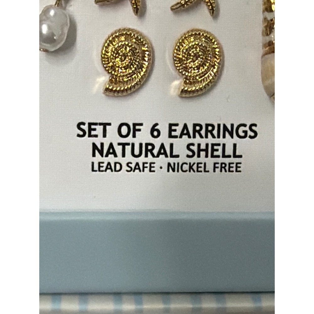House of Harlow 1960 Set of 6 Natural Shell Earrings Gold Tone Starfish Pearl - Picture 5 of 5